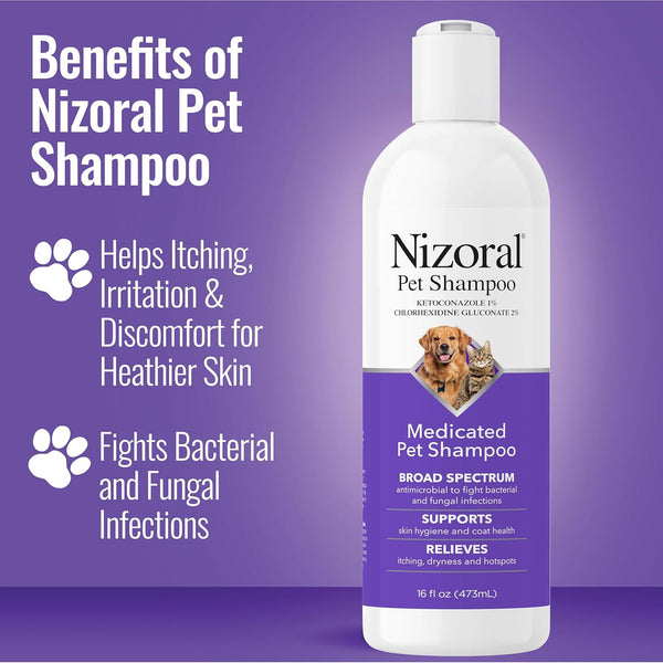 Nizoral Ketoconazole Pet Shampoo for Dogs and Cats, 16 Oz, 1% Ketoconazole, 2% Chlorhexidine Gluconate, Antifungal, Antimicrobial Support, Skin Health, Odor Control, Dog Itching Skin Relief Shampoo3