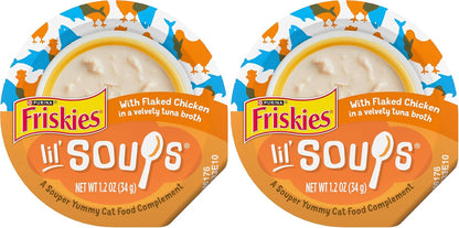 Purina Friskies Natural, Grain Free Wet Cat Food Lickable Cat Treats, Lil' Soups Flaked Chicken - (Pack of 8) 1.2 Oz. Tubs13