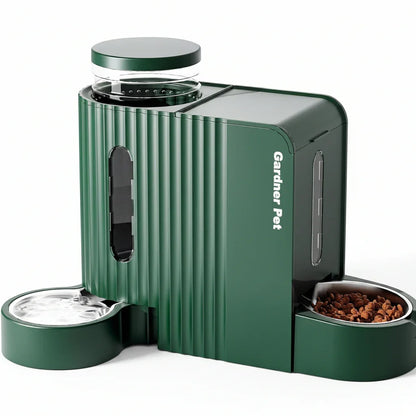 Green automatic pet feeder with water bowl and dry food dispenser for cats and dogs7