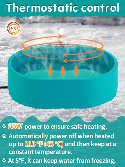 3.7L Heated Water Bowl for Outdoor Dogs Cats - 30W Thermostatic Control Heating Pet Bowl with 6.6Ft Bite-Proof Cord for Winter Chickens4