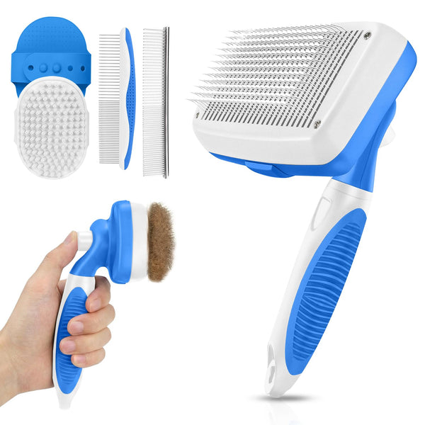 Self Cleaning Shedding Brush - 5-In-1 Professional Pet Grooming Kit Skin Friendly Grooming Tool for Dogs, Cats, and Puppies, Deshedding and Hair Removal for Long and Short Haired Pets, Blue11