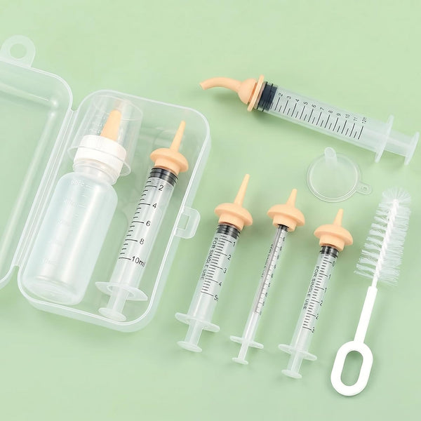 Pet Nursing Kit, Anti-Choke Curved Tip Syringe & Kitten Bottle Feeding Set with Pre-Pierced Silicone Nipples, Formula Dispenser for Newborn Puppies, Kittens, and Wildlife Rehabilitation1