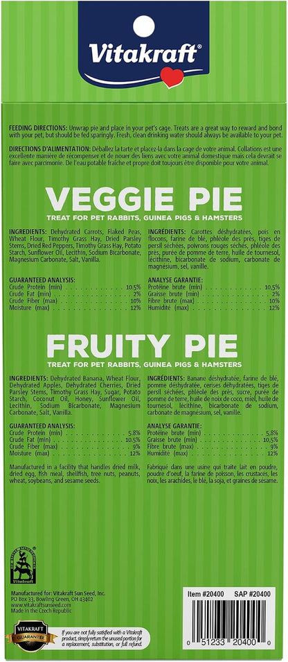 Vitakraft Veggie & Fruity Pie Treat for Pet Rabbits, Guinea Pigs, and Hamsters, 2 Pies,Brown,24" X 50", 1.27 Ounce (Pack of 1)2