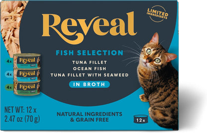 Reveal Fish Variety in Broth Wet Cat Food, 3-Flavor 12-Pack 2.47 Oz Cans1
