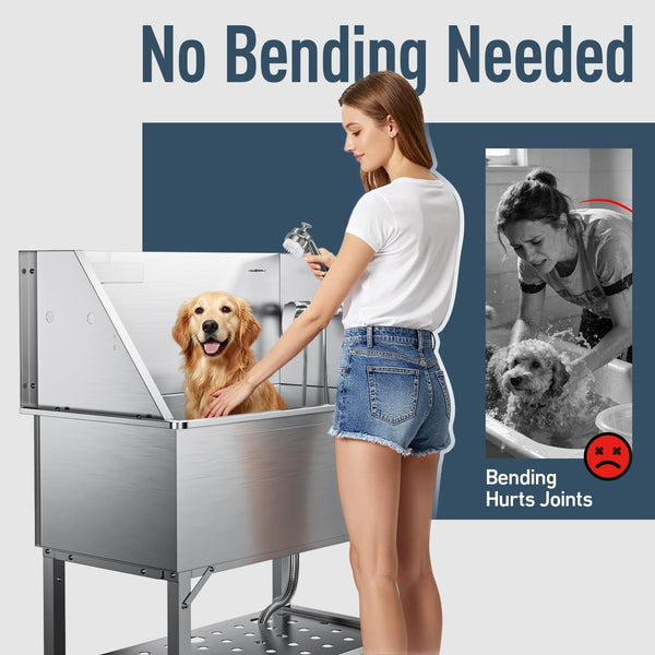 38" Stainless Steel Dog Washing Station Professional Dog Bath(38In) | Seamless Soaking Tub,Non-Slip & Leak-Proof,Bottom Storage Shelf & Hair Catcher,Pet Grooming for Small & Medium Dogs2
