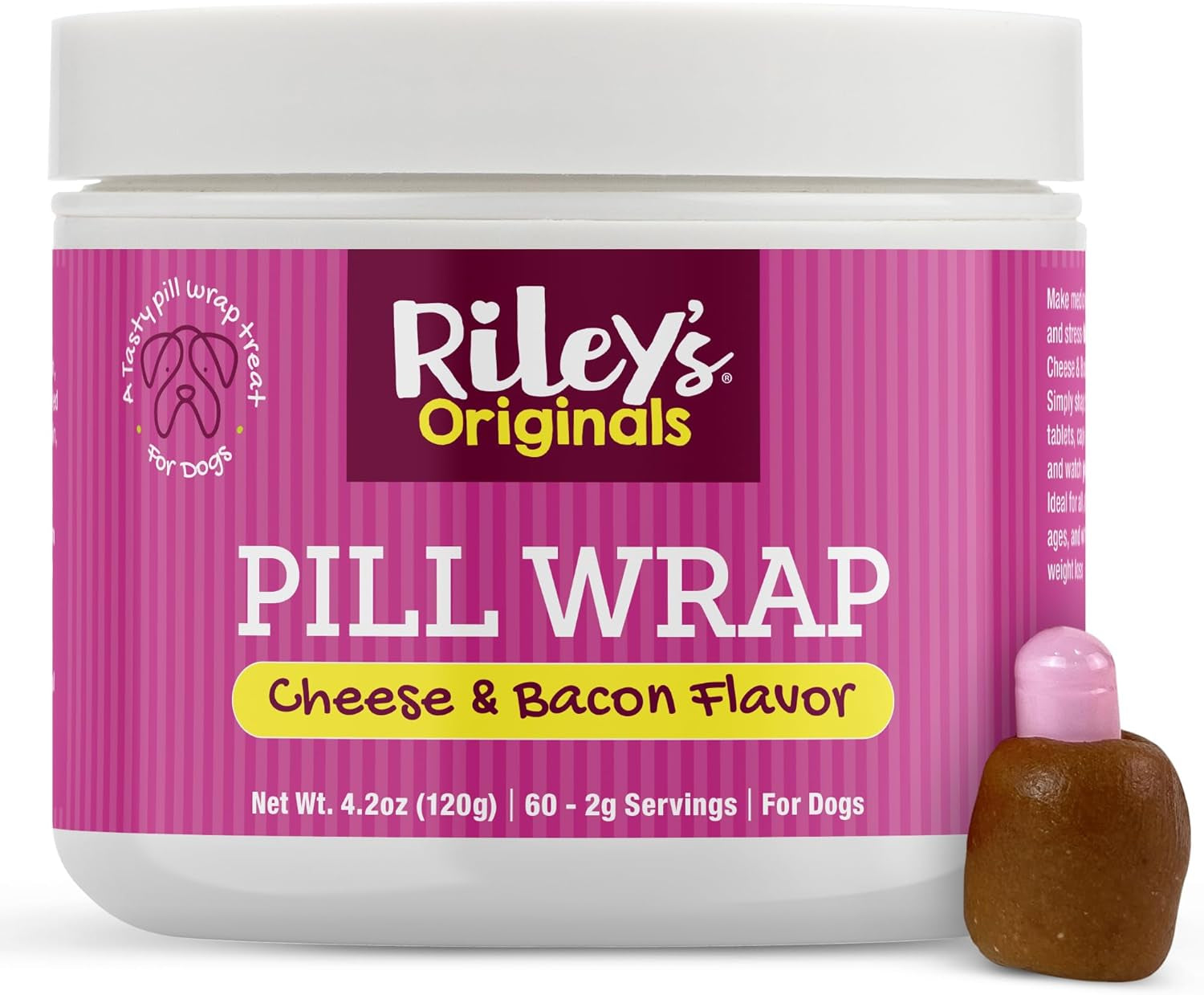 rileys-pill-wrap-for-dogs-cheese-bacon-pill-paste-for-dogs-4-2oz-wrap-capsules-tablets-in-a-tasty-pocket-or-pouch-to-mask-the-taste-flavored-treat-paste-for-easy-medication-time