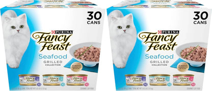 Purina Fancy Feast Seafood Grilled Collection gourmet cat food, 30 cans with white cat image9