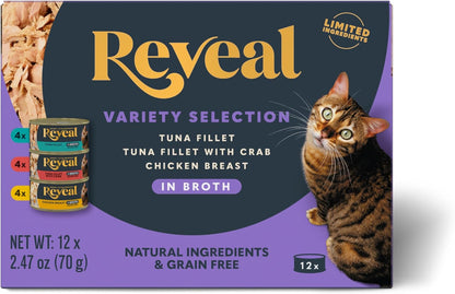Reveal Fish Variety in Broth Wet Cat Food, 3-Flavor 12-Pack 2.47 Oz Cans8