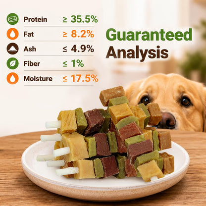Dog Treats, Multi-Flavored Kabobs Dog Snacks, High Protein Dog Dental Chews | Made with Real Chicken, Duck, Beef, Rabbit, Salmon, Natural Dog Training Treats for Small Medium Large Dogs, 10.6Oz4