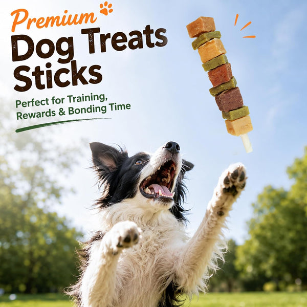 Dog Treats, Multi-Flavored Kabobs Dog Snacks, High Protein Dog Dental Chews | Made with Real Chicken, Duck, Beef, Rabbit, Salmon, Natural Dog Training Treats for Small Medium Large Dogs, 10.6Oz6