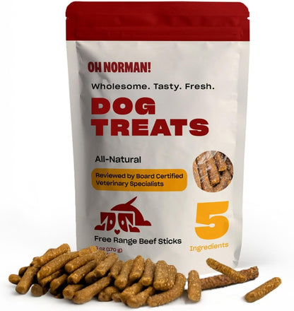 OH NORMAN! Soft Beef Jerky Dog Treats, Free-Range Beef, 6 Oz | Air-Dried, Free-Range Beef Jerky with Limited Ingredients, Gentle on Sensitive Stomachs. Great for Training & Daily Rewards1