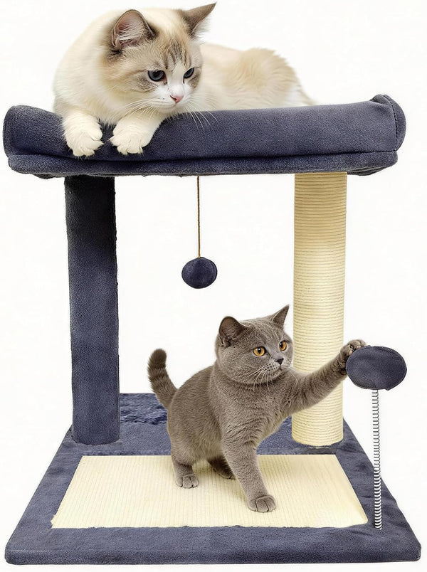 Cat Scratching Post, 19.69" H(50Cm) Cat Tree with Cat Bed, Scratching Posts for Indoor Cats with Two Plush Balls Toy, Small Cat Tree for Kittens/Cats Playing and Relaxing (20 in Grey Cat Tree)1