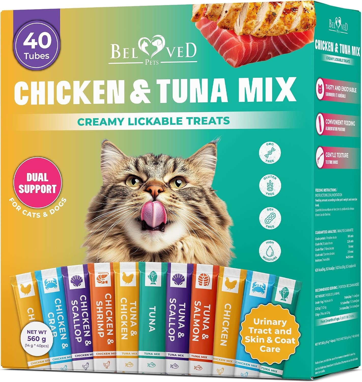 creamy-lickable-cat-treats-wet-food-squeeze-tubes-liquid-kitten-snacks-urinary-tract-care-skin-coat-health-multivitamin-treats-for-cats-small-dogs-lick-up-40-sticks-tuna-chicken-mix