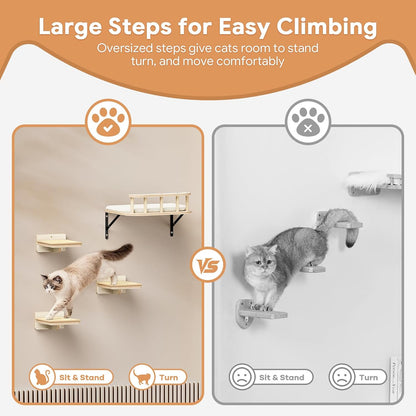 17" × 13" Large Cat Wall Shelves- Wall Climber Wooden Furniture Cat Shelf with Cushion and 3 Wide Perch Steps for Large Cats and Kittens Sleeping, Playing, Climbing5
