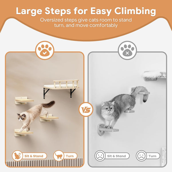 17" × 13" Large Cat Wall Shelves- Wall Climber Wooden Furniture Cat Shelf with Cushion and 3 Wide Perch Steps for Large Cats and Kittens Sleeping, Playing, Climbing5