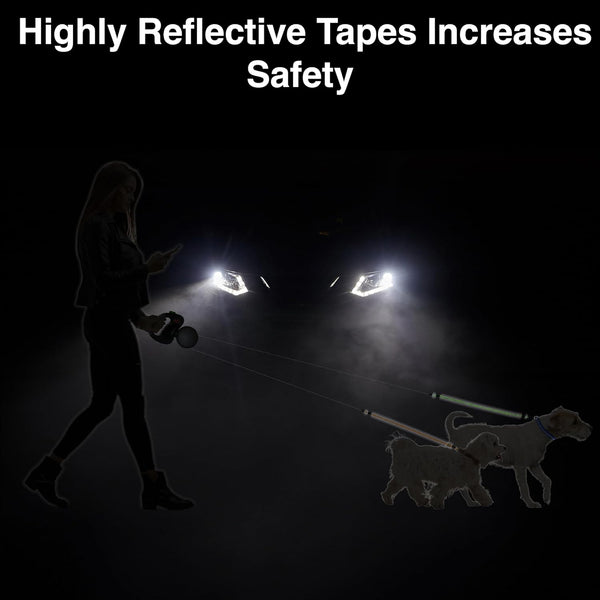 WIGZI (2) Two Dog Reflective Retractable Pet Leash – 360 Degree Zero Tangle Patent - Two Dogs Each up to 50 Lbs and 10Ft. Reflective Orange and Green Leads. Dual Locking4