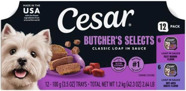 Cesar Wet Dog Food Classic Loaf in Sauce Grilled Chicken, Filet Mignon, Porterhouse Steak, Beef, Chicken & Liver and Turkey Variety Pack 3.5 Oz. Easy Peel Trays (36 Count, Pack of 1) | Made in USA, Real Meat #1 Ingredient, No Fillers or Artificial Flavors, Formulated without Grains, Easy Peel Trays17