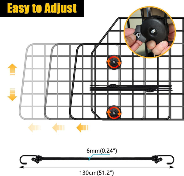Gtongoko Dog Car Barrier for SUV, Heavy Duty Steel Wire Mesh Pet Divider for Vehicles Adjustable Universal Fit Dog Travel Barrier for Cars Trucks & Suvs, Cargo Area Safety Gate with Elastic Ropes4