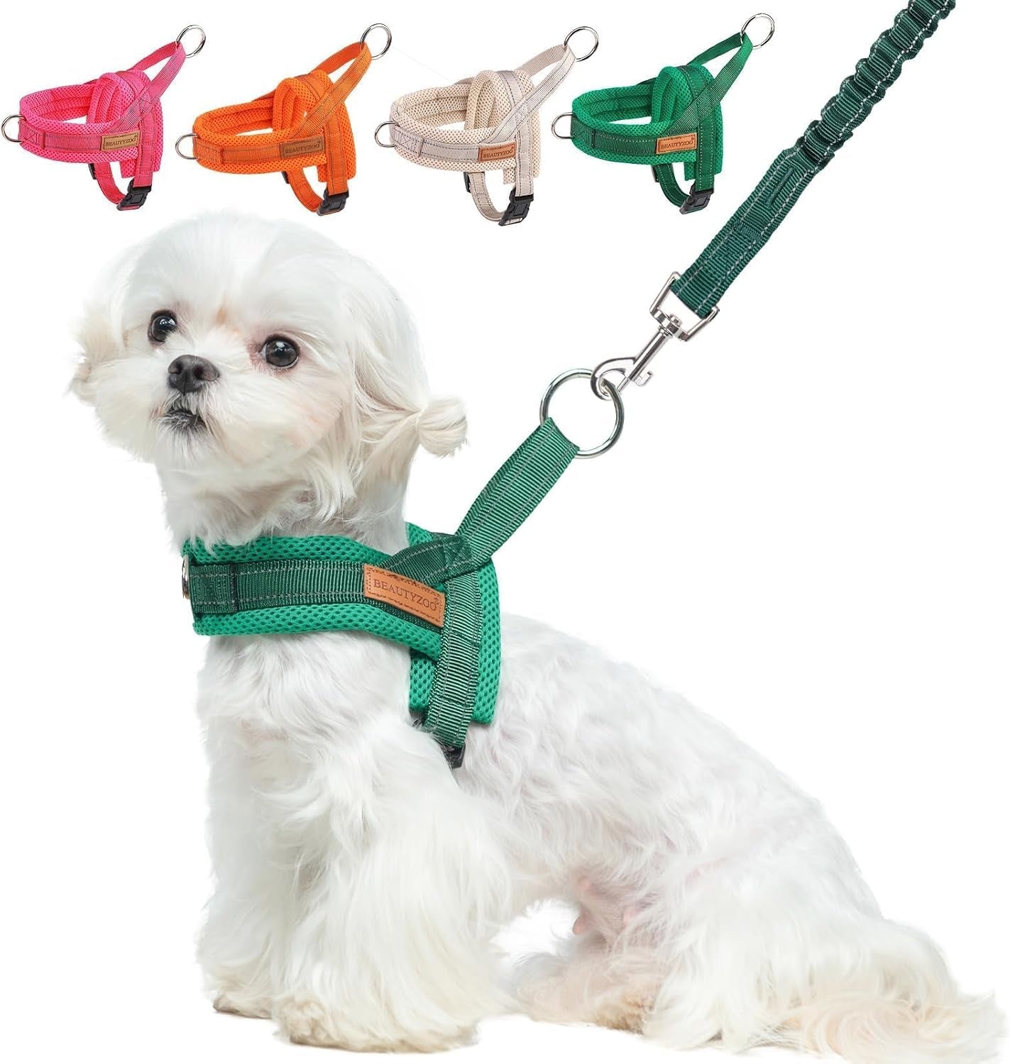 beautyzoo-dog-harness-no-pull-quick-fit-dog-harness-and-leash-set-escape-proof-vest-harness-with-soft-handle-reflective-breathable-mesh-padding-harness-for-medium-size-dog-training-walking-beige-m