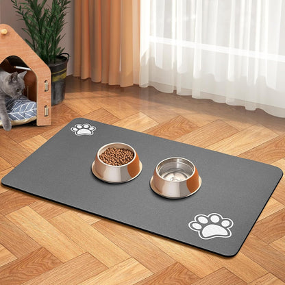 Pet Feeding Mat-Absorbent Dog Mat for Food and Water Bowl-Accessories Pet Supplies- Bowl for Messy Drinkers-No Stains Quick Dry Dog Water Dispenser Mat (12"X19", Dark Grey)1