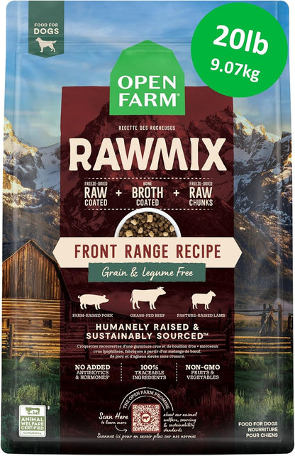 Open Farm Rawmix Grain Free Dry Dog Food, Front Range Kibble, 20Lb Bag | Grass Fed Beef, Pasture Raised Lamb, Humanely Raised Pork, Freeze Dried Raw Chunks, 100% Traceable Ingredients.1