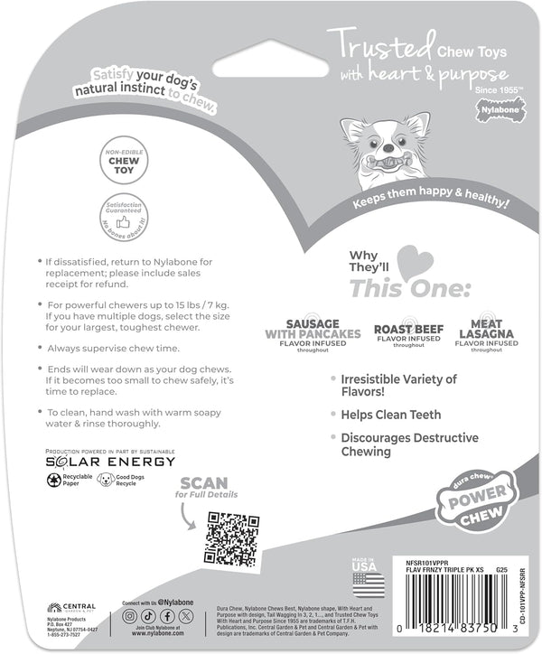 Nylabone Power Chew Original Bone Dog Chew Toys, X-Small, 3 Count | Pancakes & Sausage, Roast Beef, & Meat Lasagna Flavor, Durable, Long Lasting, Flavor Throughout, for Dogs up to 15 Lbs9