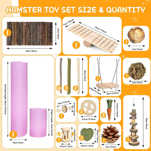 40 PCS Hamster Toys Set, Guinea Pig Toys Enrichment Hamster Tubes and Tunnels, Rat Enrichment Toy with Bridge, Seesaw, Swing, Ball for Gerbils, Chinchillas, Dwarf and Syrian Mouse5