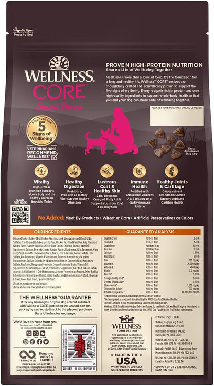 Wellness CORE Small Breed Adult Dry Dog Food, Grain Free Kibble, Natural, High Protein, Turkey and Chicken Recipe, 4 Lb Bag9