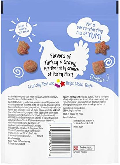 Friskies Party Mix, Gravy-Licious Crunch, Chicken and Gravy Flavored Treats for Cats, Resealable Pouch, 2.1 Ounce Each (Pack of 2)2