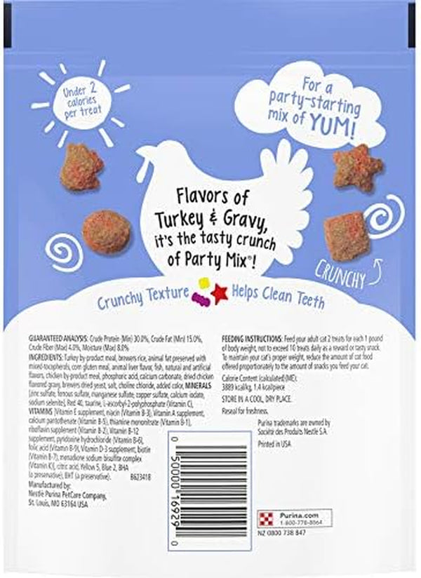 Friskies Party Mix, Gravy-Licious Crunch, Chicken and Gravy Flavored Treats for Cats, Resealable Pouch, 2.1 Ounce Each (Pack of 2)2