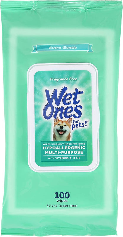 Wet Ones for Pets Hypoallergenic Multipurpose Dog Wipes with Vitamins A, C and E - Fragrance-Free Dog Grooming Wipes with Vitamins, Wet Lock Seal, 100 Count1