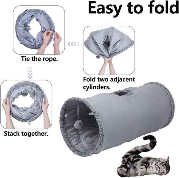 Cat Tunnel, Durable Suede Collapsible Cat Play Tube Toys with Play Ball, Indoor Cat Tunnel for Cat, Puppy, Kitty, Kitten, Rabbit (Small)2