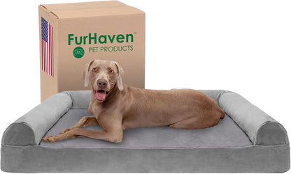 Furhaven Orthopedic Dog Bed for Large Dogs, Sofa-Style with Cool Gel-Top Foam with a Solid Orthopedic Foam Base for Joint Support, Removable Washable Cover, Jumbo XL, Plush & Suede, Gray28