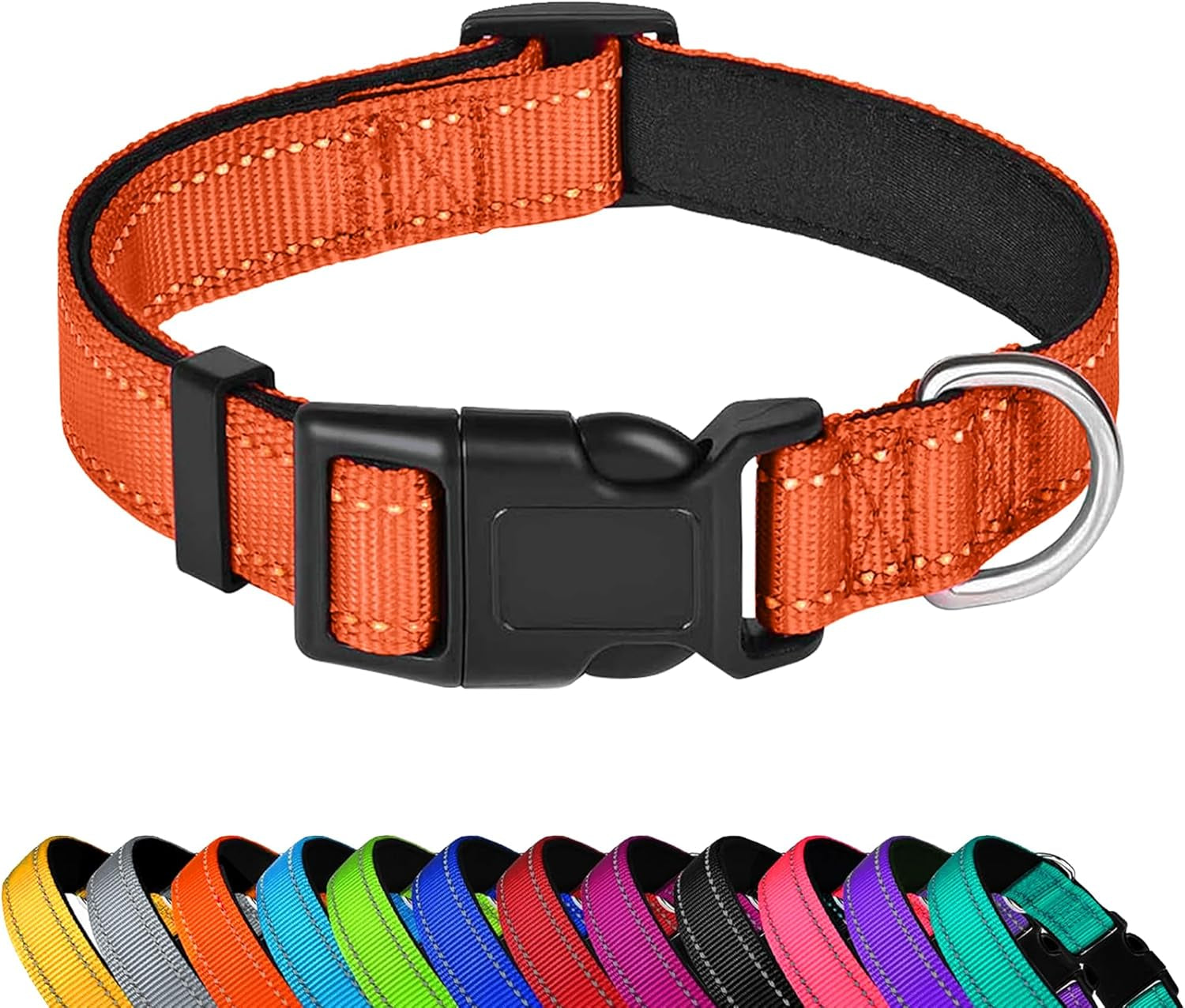 reflective-dog-collar-adjustable-soft-neoprene-padded-teal-m-breathable-nylon-for-medium-dogs-tear-resistant-webbing-chafe-free-on-walks-and-hikes-metal-d-ring-night-safety