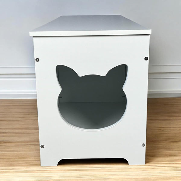 39.4" Cream White Cat Litter Box Enclosure Furniture, Hidden Litter Box Cover with Storage Platform, Indoor Cat Washroom & End Table for Large Cats5