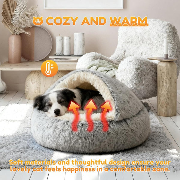 Calming Dog Bed Fluffy Plush Pet Bed under 35 Pound，Large Cave Bed Washable Non-Slip Cat Nest Pod Windproof，Cozy Indoor Cave for Kitten Dog Non-Slip Bottom (L-31.5In)3