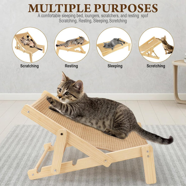 Sisal Cat Scratcher Bed with Adjustable 4-Position for Cats Scratcher Lounge, 2 in 1 Cat Sisal Chair for Indoor Cats Hammock for Scratching Pad, Natural Lounger Chair5