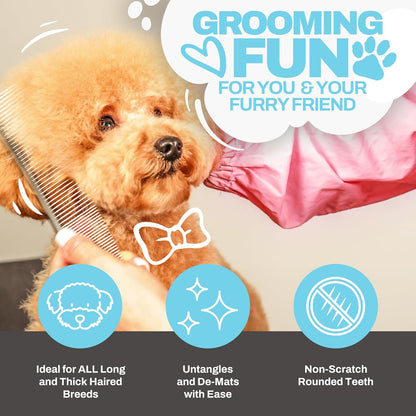 The Doodle Brush Metal Dog Combs for Grooming Matting, Finishing Comb | Large Stainless Steel Dog Grooming Comb, Removes Knots, Tangles, Mats, Poodles, Labradoodle, Cockapoo Pet Combs, Gentle Care2