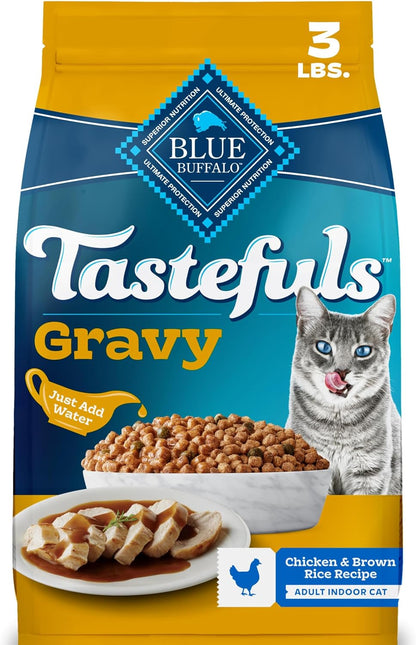 Blue Buffalo Tastefuls Irresistible Gravy Experience Chicken & Brown Rice Recipe Dry Indoor Cat Food for Adult Cats, Deliciously Healthy Natural Cat Food, Supports Digestion & Coat Health, 3 Lbs.1