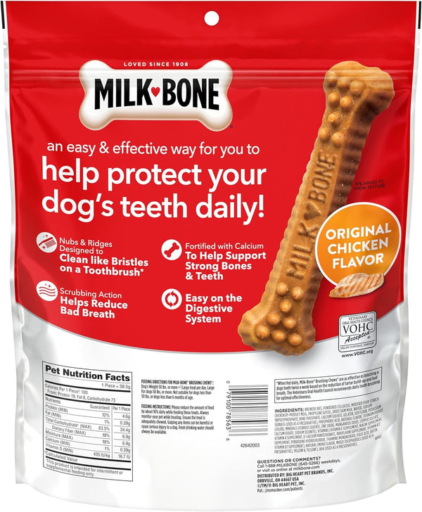 Milk-Bone Brushing Chews Large Daily Dental Dog Treats, 33.7 Oz Bag | 25 Treats, Chicken Flavored, VOHC Accepted Dental Chews, Helps Clean Teeth and Freshen Breath, for Large Dogs 50 Lbs and Up8