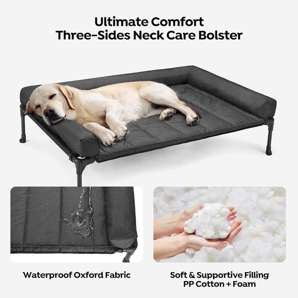 Veehoo Outdoor Elevated Dog Bed with Waterproof Bolster Cushion, Cooling | Raised Dog Bed with Removable & Washable Mat Topper, Breathable Mesh, Dog Couch Cot for Indoor Outdoor, 42", Large, Black3