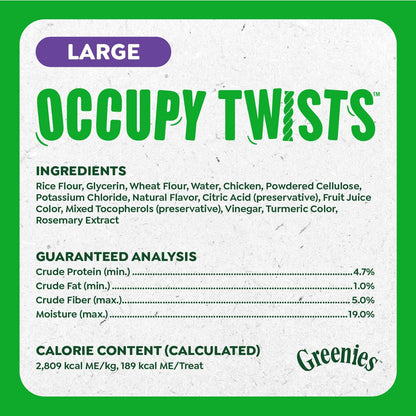 Greenies Occupy Twists Large Breed Dog Treats, Chicken Flavor, 4 Count | for Dogs 50-100 Lbs, Rawhide-Free, Promotes Calmness, Helps Clean Teeth, Highly Digestible, 8.55 Oz. Pack7