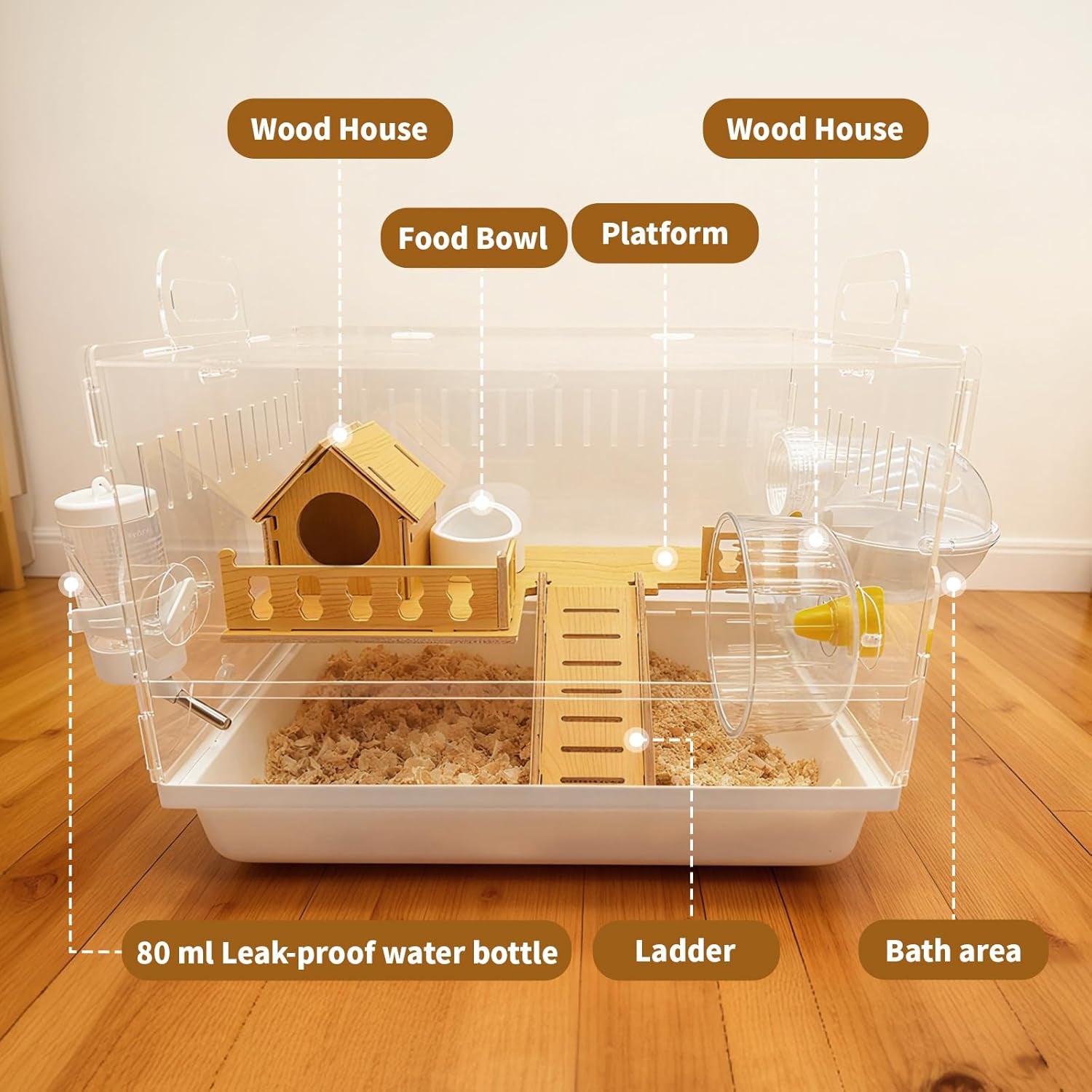 acrylic-hamster-cage-2-tier-hamster-cage-with-wooden-accessories-for-dwarf-syrian-hamsters-14x10x-11-clear-pet-mice-small-hamster-habitat-gerbils-house