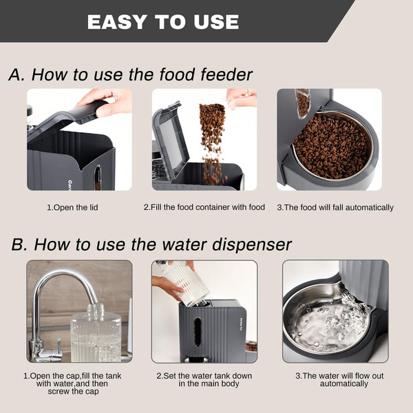 Gardner Pet Automatic Gravity Cat Food Feeder and Water Dispenser Stainless Steel Two-In-One Set Large Capacity Dispenser for Pets Dogs, Puppies, Kittens-(0.8 Gallons X 2)6