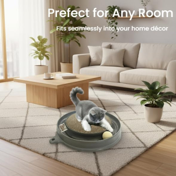 AUOON Cat Scratcher Toy with Ball Track for Indoor Cats and Kittens, Gray | 3 in 1 Interactive Cat Toy, Cat Scratch Pad with Cat Ball Toy and Cat Mouse Toy, for Chasing Exercise, Protect Furniture2