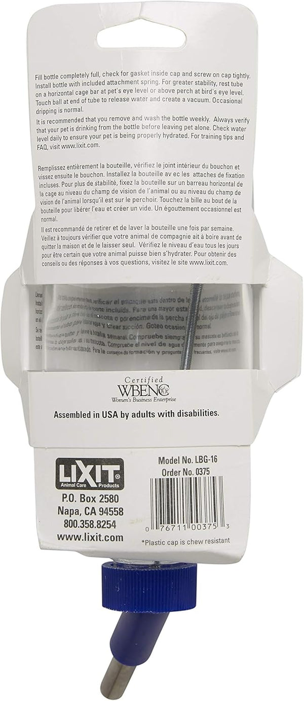 Lixit Glass Water Bottles for Small Animals and Birds (16Oz), Clear (COMINHKR016337)3