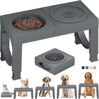 XIAZ Elevated Dog Bowls Large Breed Raised Dogs Bowl Stand Large/Medium Sized Dog Stainless Steel Food Water Bowl Stands 5 Heights Adjustable 9/11/12/14In Black Pet Feeder Dish Station15