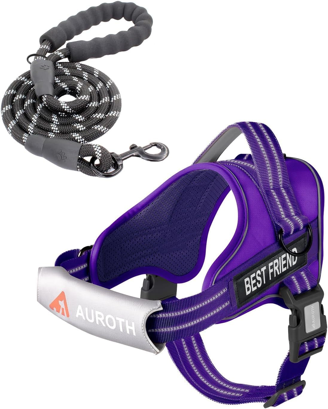 auroth-dog-harness-and-leash-set-soft-padded-service-dog-vest-with-5-25ft-dog-leash-no-choke-easy-on-pet-vest-adjustable-reflective-no-pull-pet-vest-medium-sized-dog-easy-walking-and-training