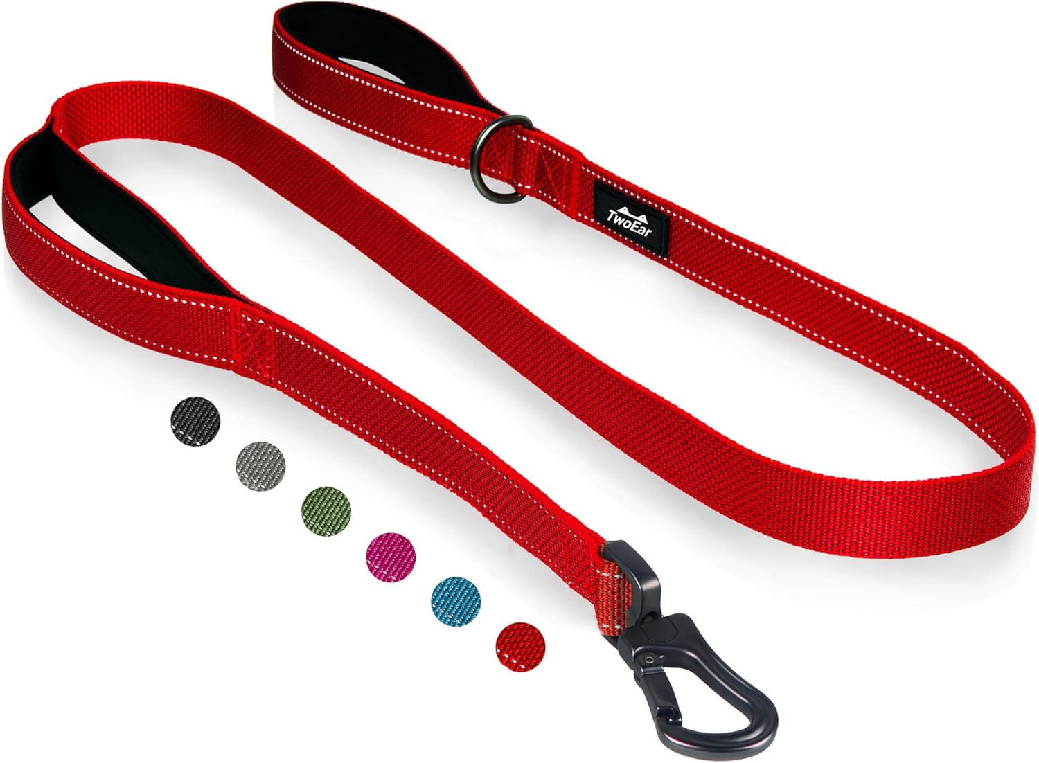 twoear-6ft-1in-strong-blue-dog-leash-with-2-padded-handles-traffic-handle-extra-control-comfortable-soft-dual-handle-auto-lock-hook-reflective-walking-lead-for-small-medium-and-large-dogs