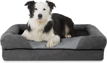 The Dog’S Bed Orthopedic Memory Foam Dog Bed with Bolsters for Large Dogs, High Density Support Mattress, Low Front Entry, Removable Washable Cover, Oxford Fabric, Blue with Dark Red Trim, Large19